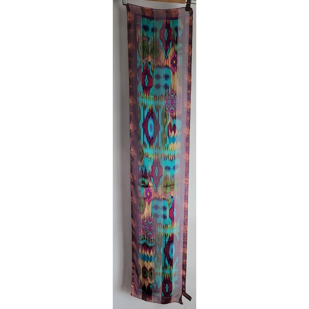 Adrienne Vittadini Silk Scarf Multi-color Ikat Rectangle Wrap Shawl Stole NWT